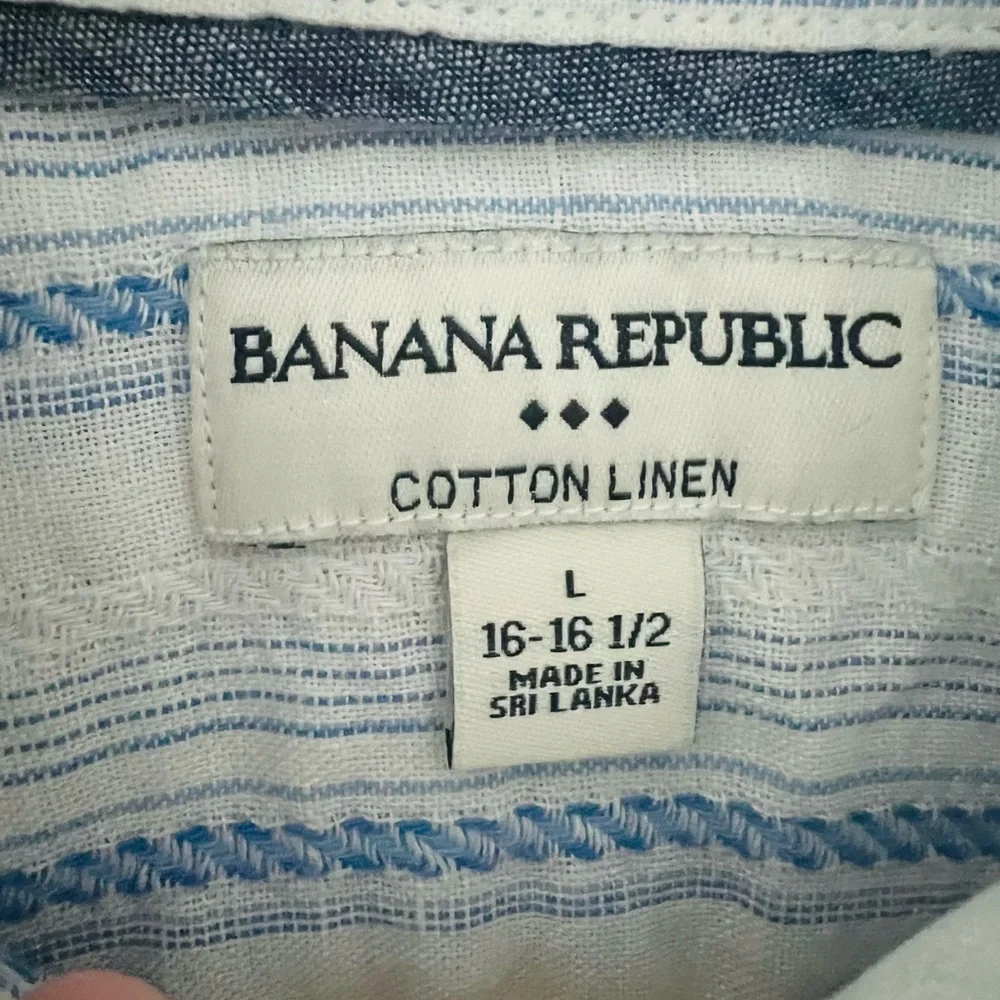 Banana Republic LINEN-COTTON RESORT SHIRT Light Blue / White